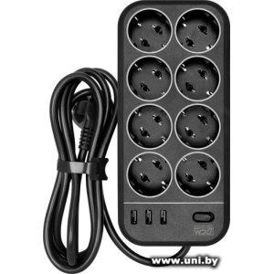 Фильтр сетевой Powercom SP-08 USB03AB 1.8m Black 8 роз