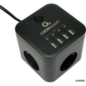 Фильтр сетевой Cablexpert CUBE-3-U4-B-1.5 1.5m Black 3 роз