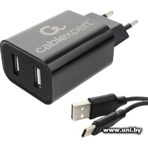 Cablexpert [MP3A-PC-37] 2xUSB black 5В/2.4A + 1м Type-C
