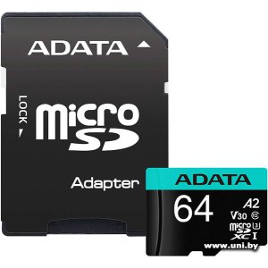 Купить ADATA micro SDXC 64Gb [AUSDX64GUI3V30SA2-RA1] в Минске, доставка по Беларуси