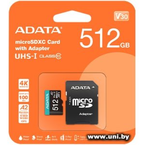 Купить ADATA micro SDXC 512Gb [AUSDX512GUICL10A1-RA1] в Минске, доставка по Беларуси