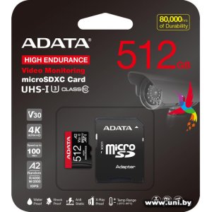 Купить ADATA micro SDXC 512Gb [AUSDX512GUI3V30SHA2-RA1] в Минске, доставка по Беларуси