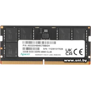 Купить SO-DIMM 32G DDR5-4800 Apacer (AS32GHB48CTBBGH) в Минске, доставка по Беларуси
