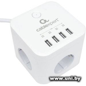 Фильтр сетевой Cablexpert CUBE-3-U4-W-1.5 1.5m White 3 роз