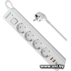 Фильтр сетевой Defender DFS 143 (99434) 3m White 4 роз