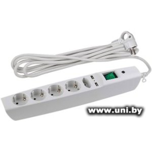 Купить Фильтр сетевой ЭРА (SFU-5es-2m-W) 2m White 5 роз в Минске, доставка по Беларуси