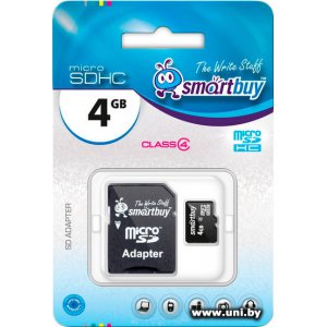 Купить SmartBuy micro SDHC 4Gb [SB4GBSDCL4-01] в Минске, доставка по Беларуси