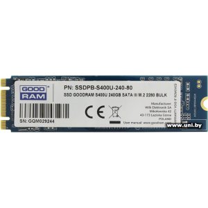 Купить Goodram 120Gb M.2 SATA3 SSD SSDPR-S400U-120-80 в Минске, доставка по Беларуси